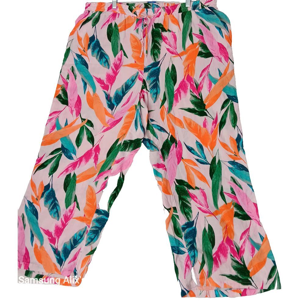 Vero Moda Curve Womens Trousers Floral 100% Cotton Wide-Leg Cropped pockets Sz18